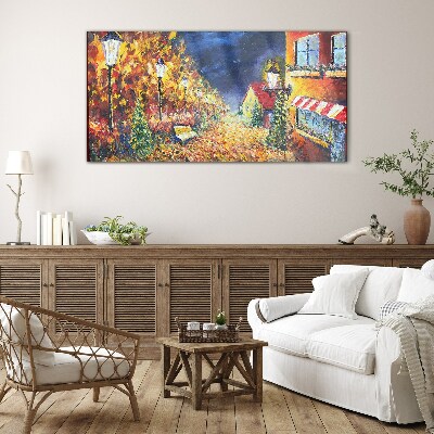 Golden avenue in the glow of lanterns Glass Wall Art