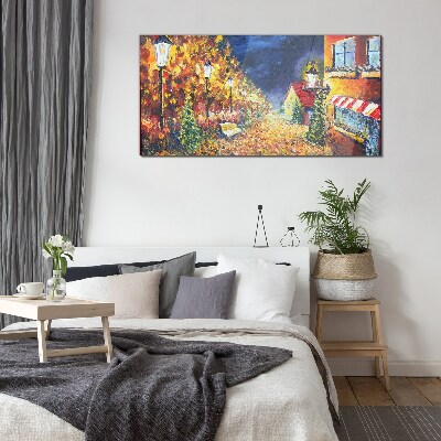 Golden avenue in the glow of lanterns Glass Wall Art