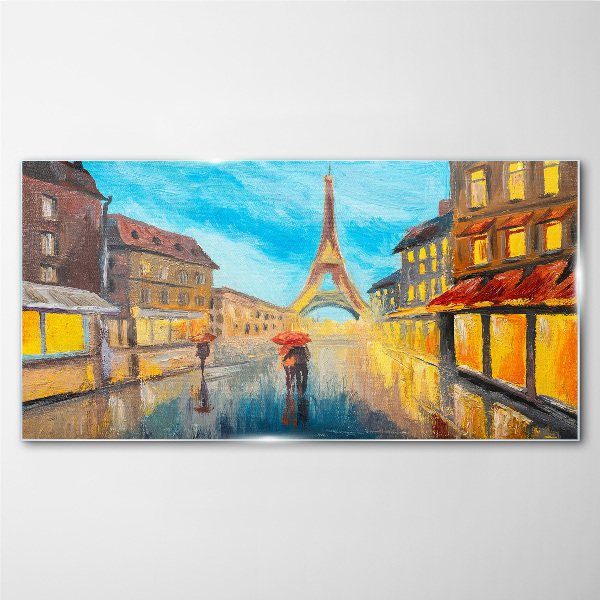 Paris street in the rain Glass Wall Art