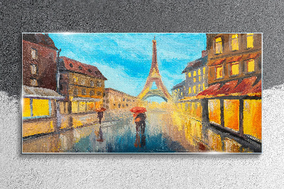 Paris street in the rain Glass Wall Art