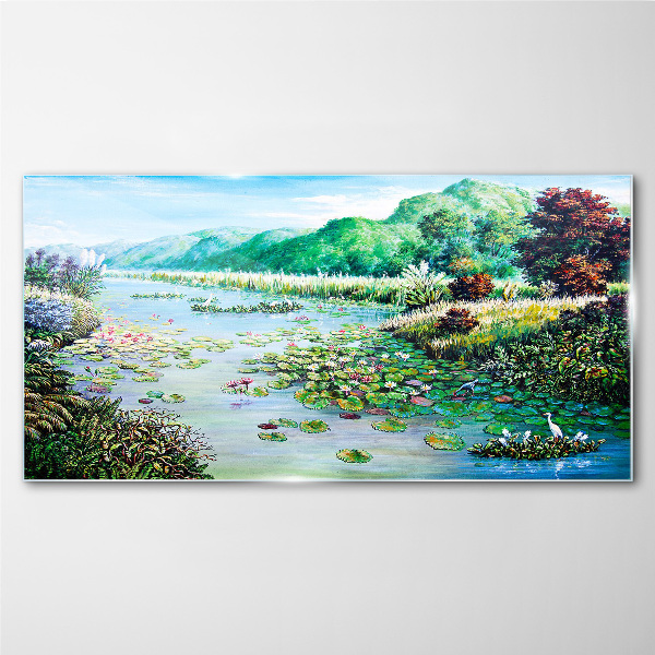 River flower tree hill Glass Wall Art