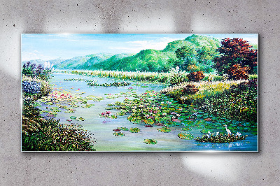 Landscape with water lilies Glass Wall Art