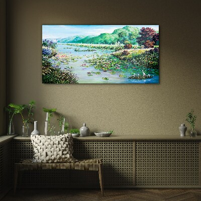 Landscape with water lilies Glass Wall Art