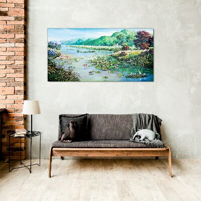 Landscape with water lilies Glass Wall Art