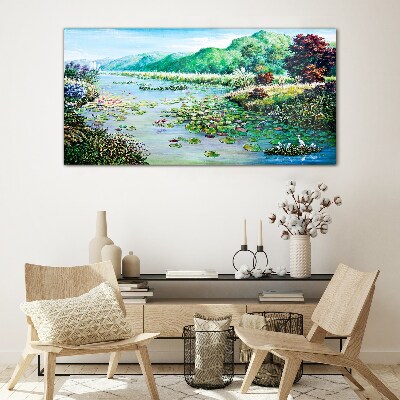 Landscape with water lilies Glass Wall Art
