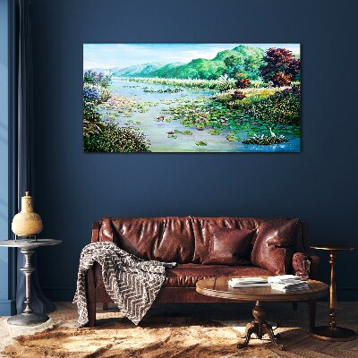 Landscape with water lilies Glass Wall Art