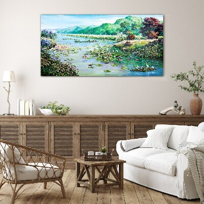 Landscape with water lilies Glass Wall Art