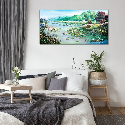 Landscape with water lilies Glass Wall Art
