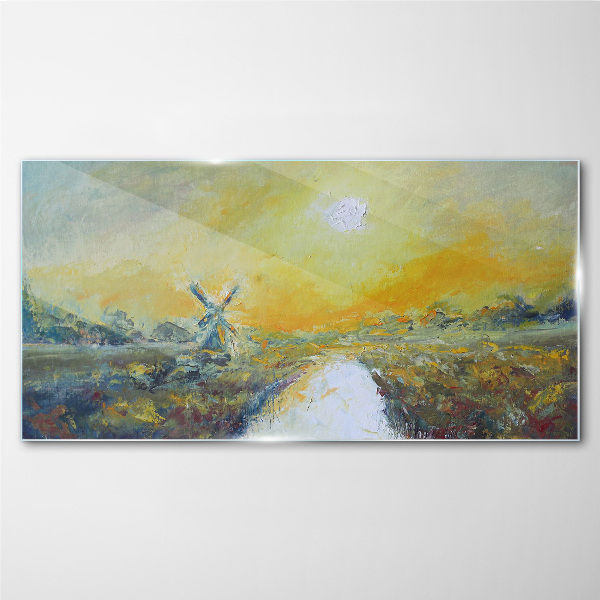 Golden fields under sunny skies Glass Wall Art
