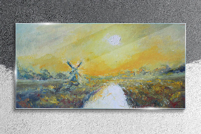 Golden fields under sunny skies Glass Wall Art