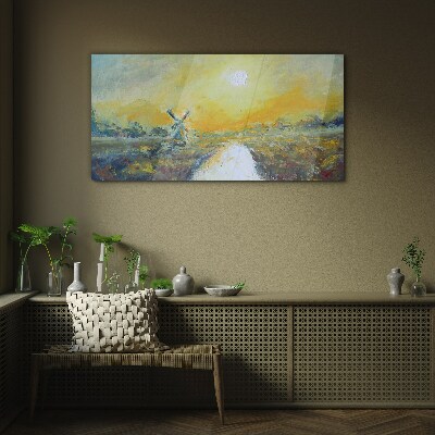 Golden fields under sunny skies Glass Wall Art