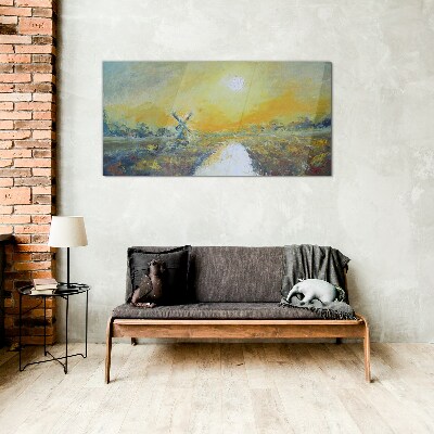 Golden fields under sunny skies Glass Wall Art