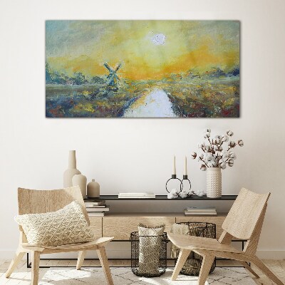 Golden fields under sunny skies Glass Wall Art