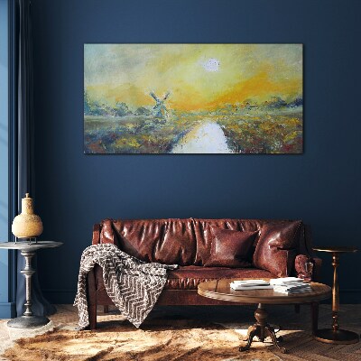 Golden fields under sunny skies Glass Wall Art