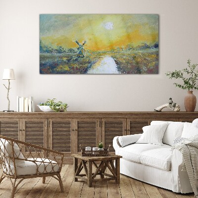 Golden fields under sunny skies Glass Wall Art