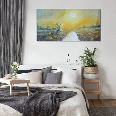 Golden fields under sunny skies Glass Wall Art