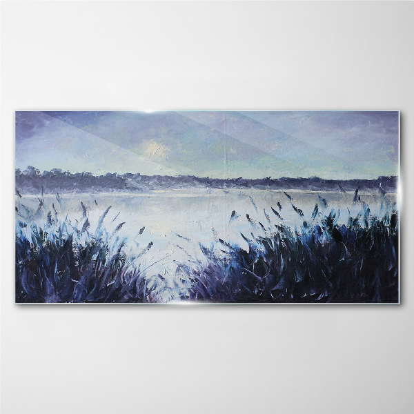 A quiet morning by the lake Glass Wall Art