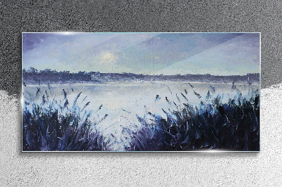 A quiet morning by the lake Glass Wall Art