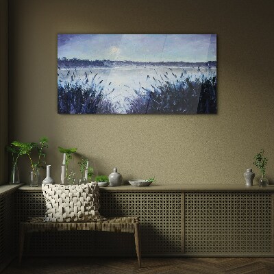 A quiet morning by the lake Glass Wall Art