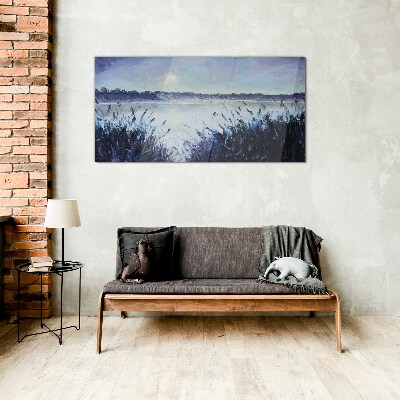 A quiet morning by the lake Glass Wall Art