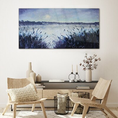 A quiet morning by the lake Glass Wall Art