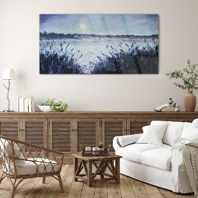 A quiet morning by the lake Glass Wall Art