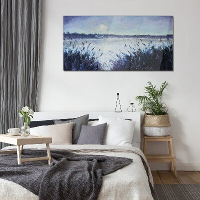 A quiet morning by the lake Glass Wall Art