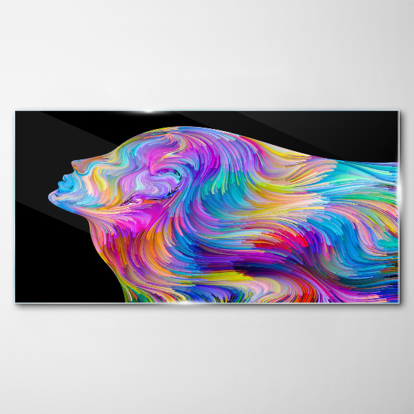 Colorful silhouette of a woman in motion Glass Wall Art