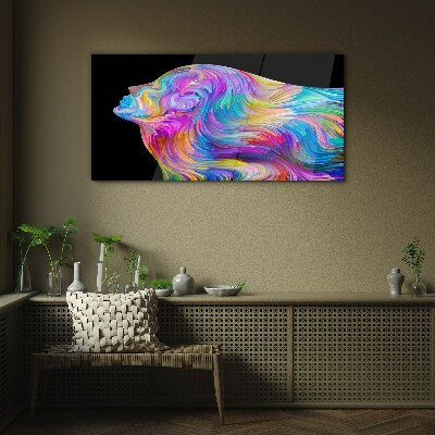 Colorful silhouette of a woman in motion Glass Wall Art