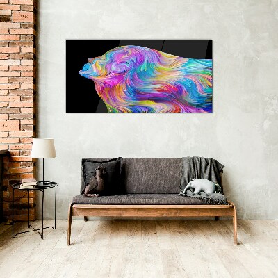 Colorful silhouette of a woman in motion Glass Wall Art
