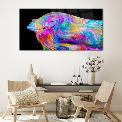 Colorful silhouette of a woman in motion Glass Wall Art