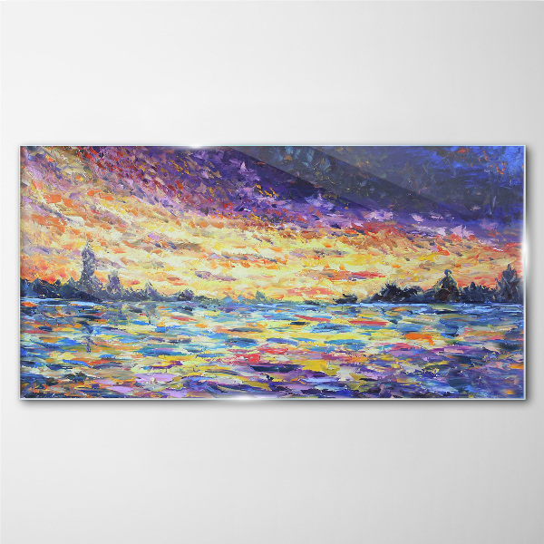 Sunset over the water Glass Wall Art