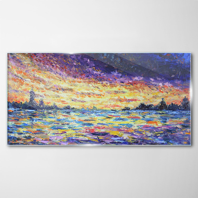 Sunset over the water Glass Wall Art