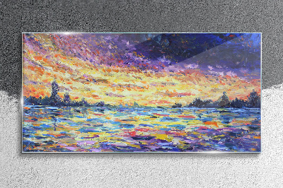 Sunset over the water Glass Wall Art