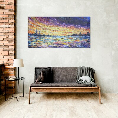 Sunset over the water Glass Wall Art