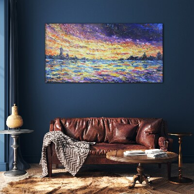 Sunset over the water Glass Wall Art