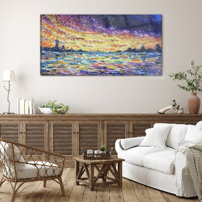Sunset over the water Glass Wall Art