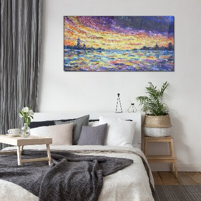 Sunset over the water Glass Wall Art