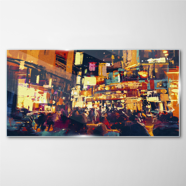 The hustle and bustle of city life at night Glass Wall Art