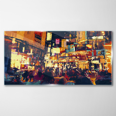 The hustle and bustle of city life at night Glass Wall Art