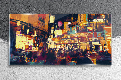 The hustle and bustle of city life at night Glass Wall Art