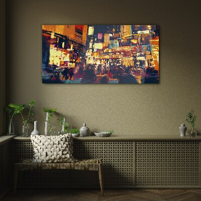 The hustle and bustle of city life at night Glass Wall Art