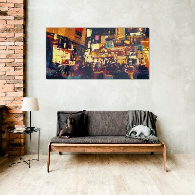 The hustle and bustle of city life at night Glass Wall Art