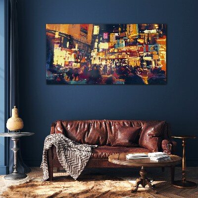 The hustle and bustle of city life at night Glass Wall Art