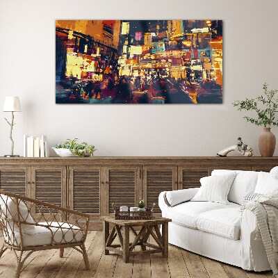 The hustle and bustle of city life at night Glass Wall Art
