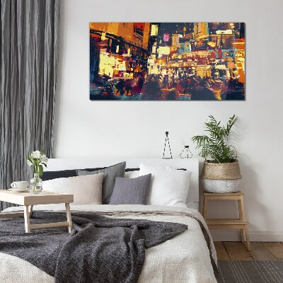 The hustle and bustle of city life at night Glass Wall Art