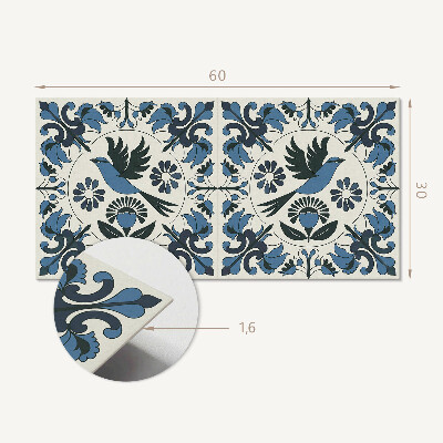 Square tv wall panel Pattern with birds and flowers