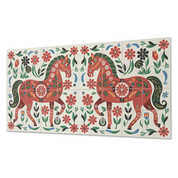 Square wall panel Horse pattern in flowers