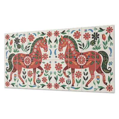 Square wall panel Horse pattern in flowers