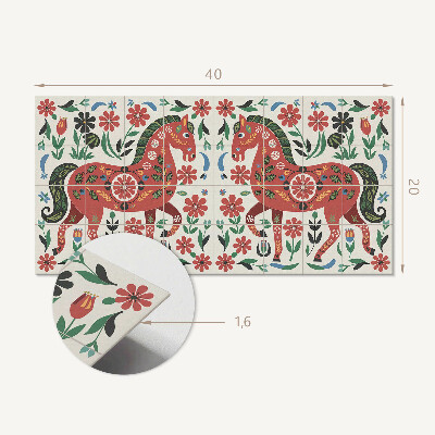 Square wall panel Horse pattern in flowers